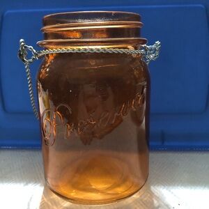 Orange Glass Mason Jar with metal Handle